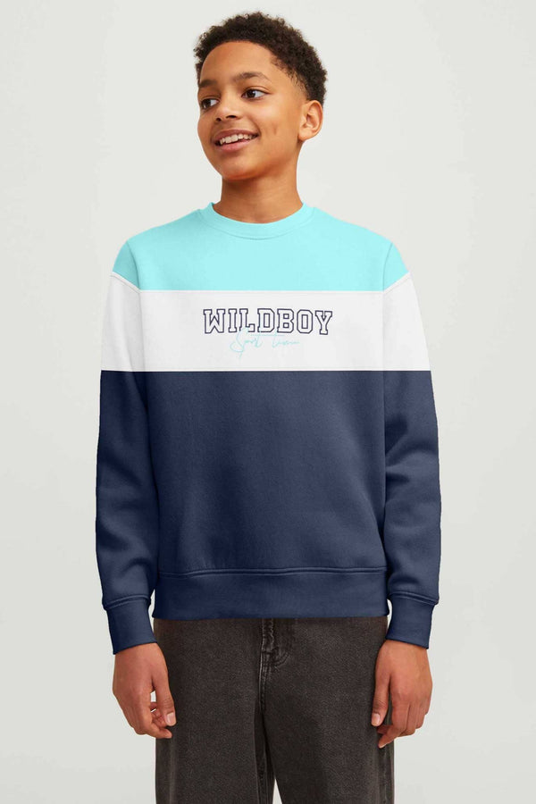 elo Boomerang Boy's Contrast Panel Design Sweat Shirt Navy & Turquoise