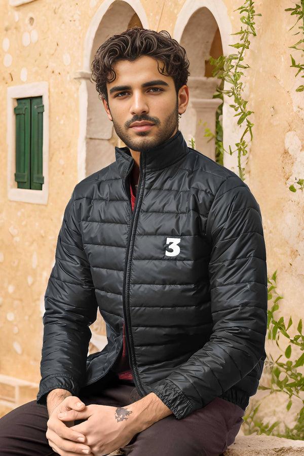 Elo Burnt Soul Men's 3 Embroidered Long Sleeve Puffer Jacket Black
