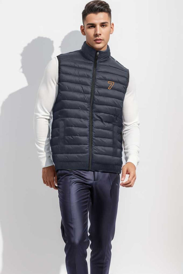 elo Burnt Soul Men's 7 Embroidered Body Warmer Puffer Gilet Navy