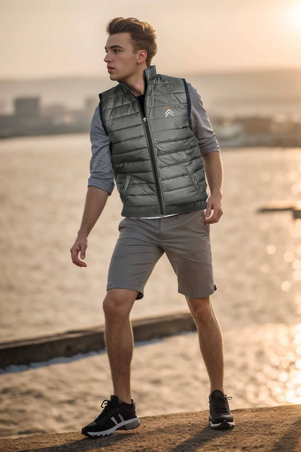 Elo Burnt Soul Men's Arrow & Star Embroidered Body Warmer Puffer Gilet Graphite