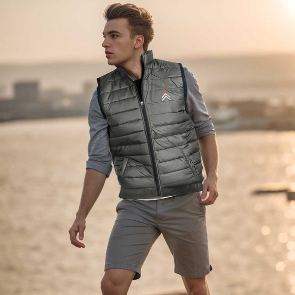 elo Burnt Soul Men's Arrow & Star Embroidered Body Warmer Puffer Gilet Graphite