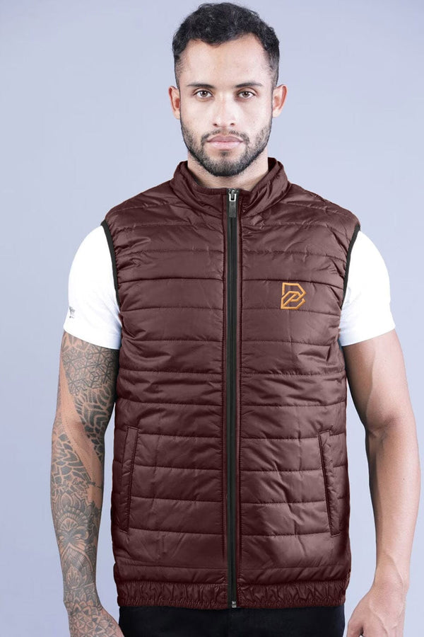 Elo Burnt Soul Men's B Embroidered Body Warmer Puffer Gilet Maroon