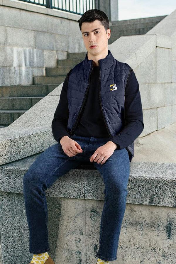 Elo Burnt Soul Men's B3 Embroidered Body Warmer Puffer Gilet Navy