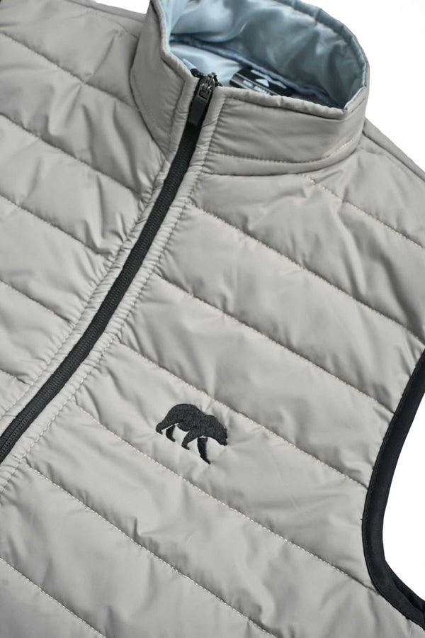 Elo Burnt Soul Men's Bear Embroidered Body Warmer Puffer Gilet Grey