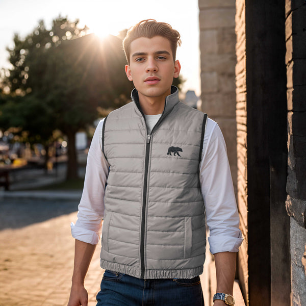 elo Burnt Soul Men's Bear Embroidered Body Warmer Puffer Gilet Grey