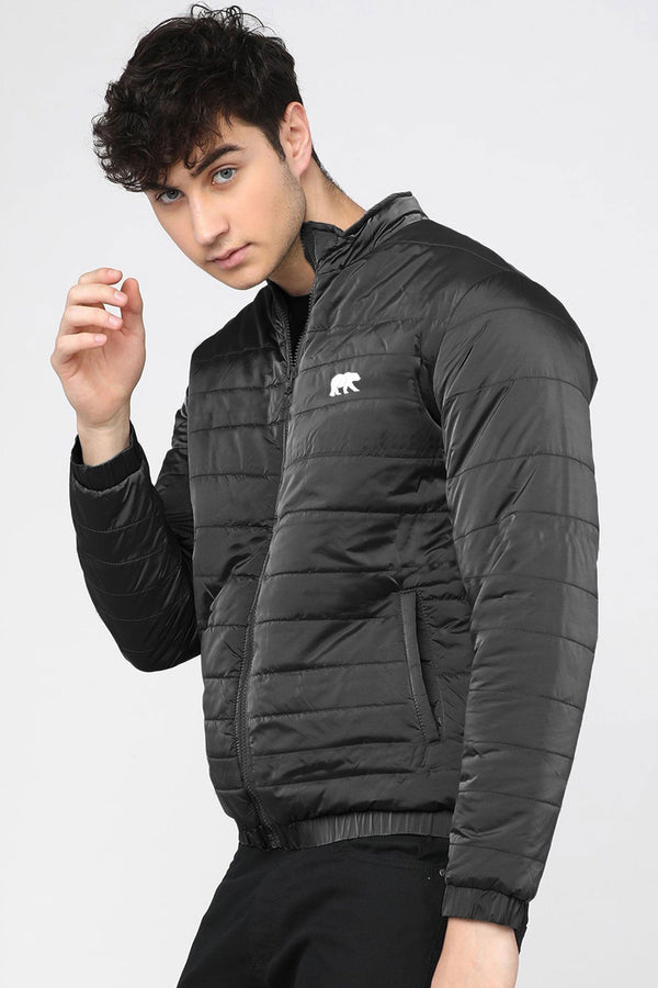 Elo Burnt Soul Men's Bear Embroidered Design Puffer Jacket Black