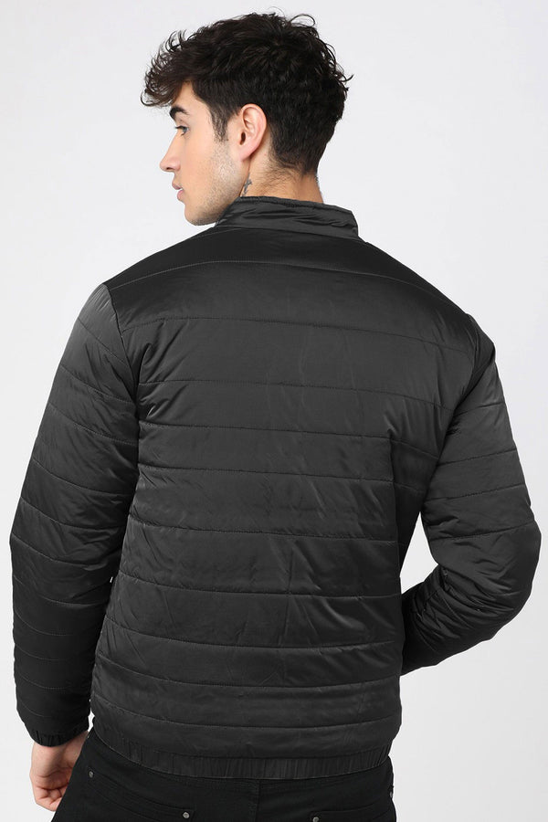 Elo Burnt Soul Men's Bear Embroidered Design Puffer Jacket Black