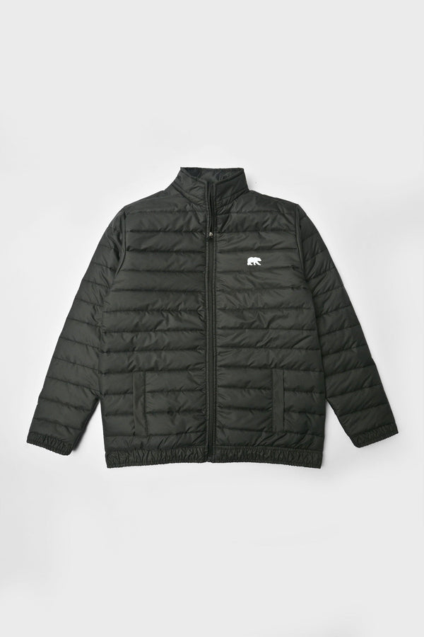 Elo Burnt Soul Men's Bear Embroidered Design Puffer Jacket Black