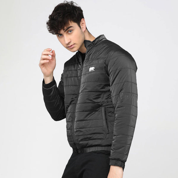 elo Burnt Soul Men's Bear Embroidered Design Puffer Jacket Black