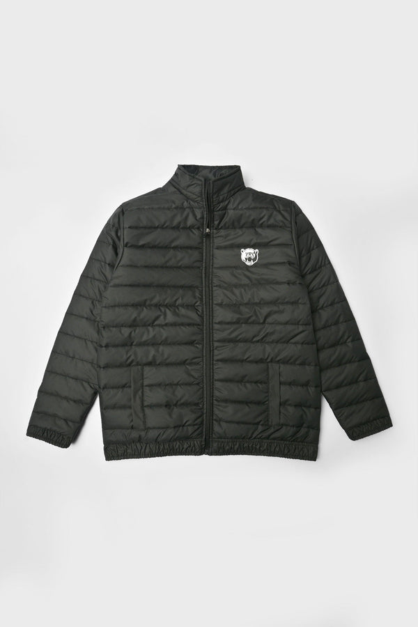 Elo Burnt Soul Men's Bear Face Embroidered Design Puffer Jacket Black