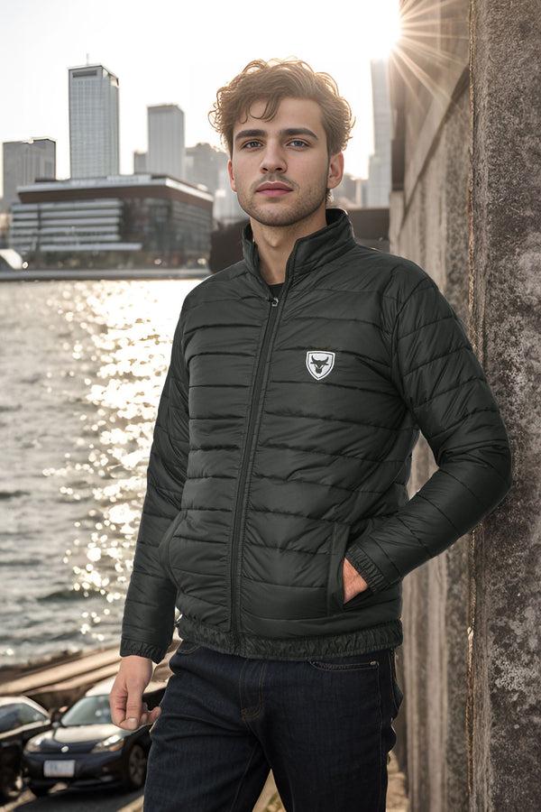 Elo Burnt Soul Men's Bull Embroidered Long Sleeve Puffer Jacket Black