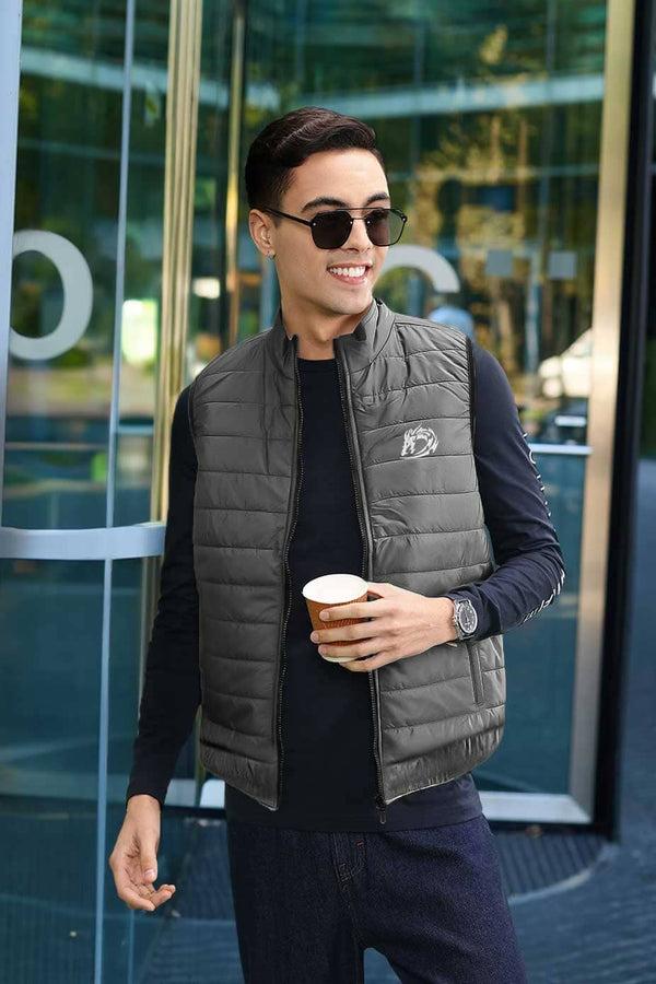 Elo Burnt Soul Men's Dragon Embroidered Body Warmer Puffer Gilet Graphite