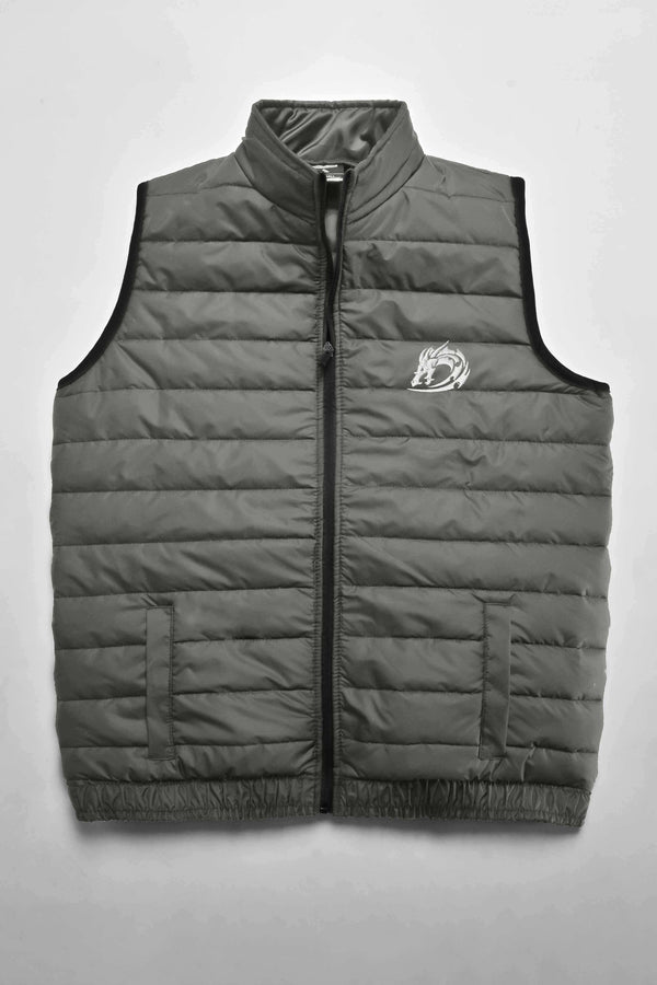 Elo Burnt Soul Men's Dragon Embroidered Body Warmer Puffer Gilet Graphite
