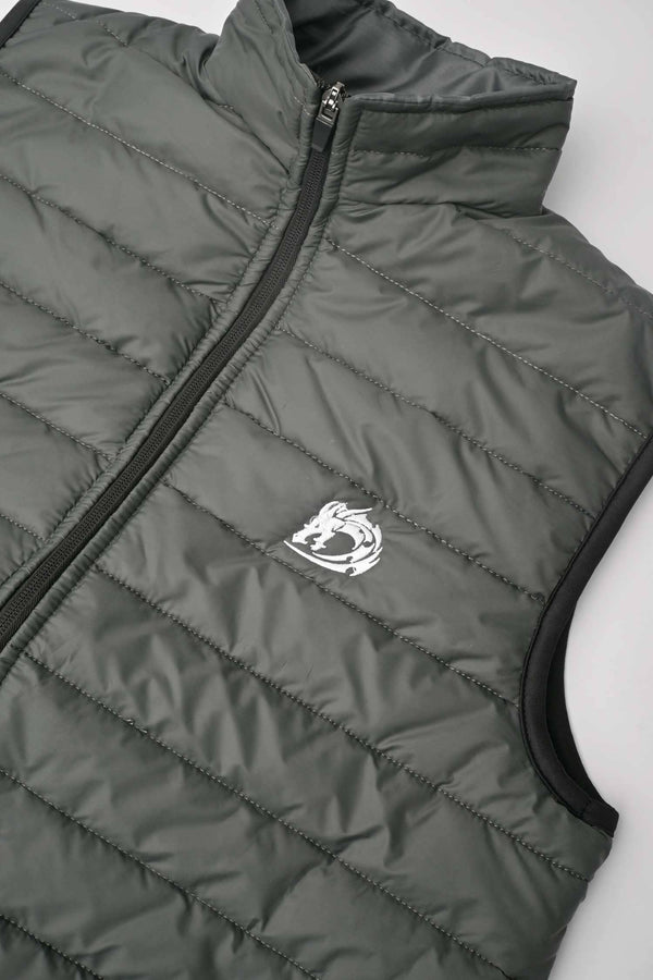 Elo Burnt Soul Men's Dragon Embroidered Body Warmer Puffer Gilet Graphite