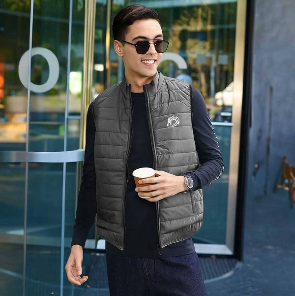 elo Burnt Soul Men's Dragon Embroidered Body Warmer Puffer Gilet Graphite