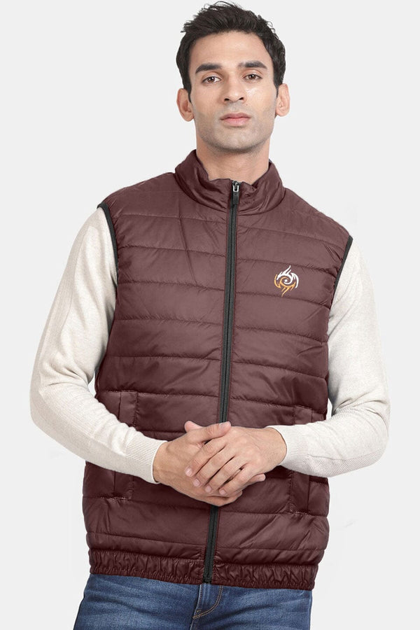 Elo Burnt Soul Men's Eagle Embroidered Body Warmer Puffer Gilet Maroon