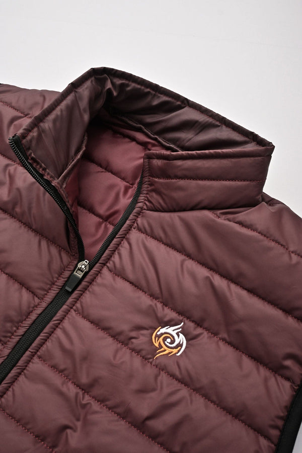 Elo Burnt Soul Men's Eagle Embroidered Body Warmer Puffer Gilet Maroon