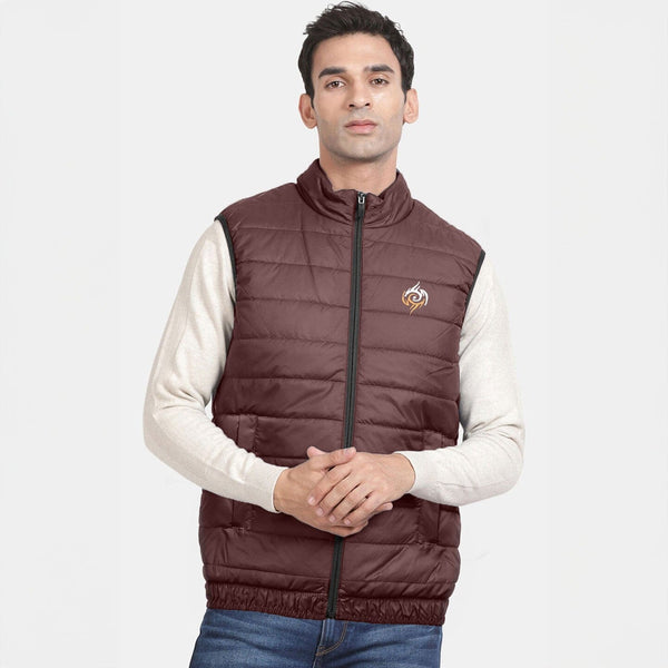 elo Burnt Soul Men's Eagle Embroidered Body Warmer Puffer Gilet Maroon