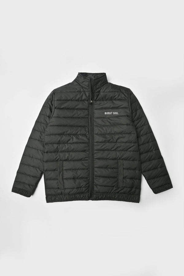 Elo Burnt Soul Men's Embroidered Design Puffer Jacket Black Burnt Soul