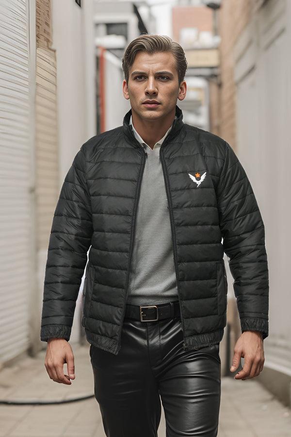 Elo Burnt Soul Men's Embroidered Design Puffer Jacket Black Wing Star