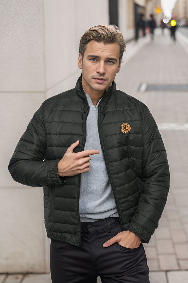 Elo Burnt Soul Men's Embroidered Design Puffer Jacket Black Wing Star