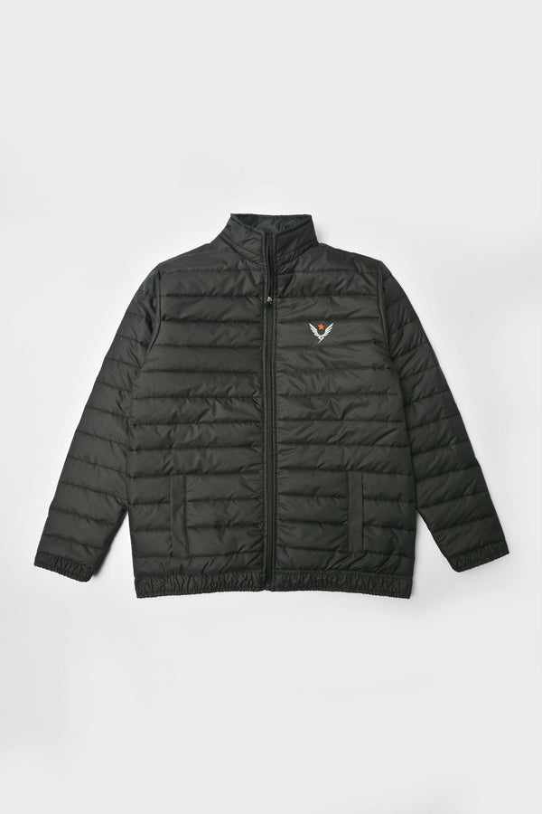 Elo Burnt Soul Men's Embroidered Design Puffer Jacket Black Wing Star