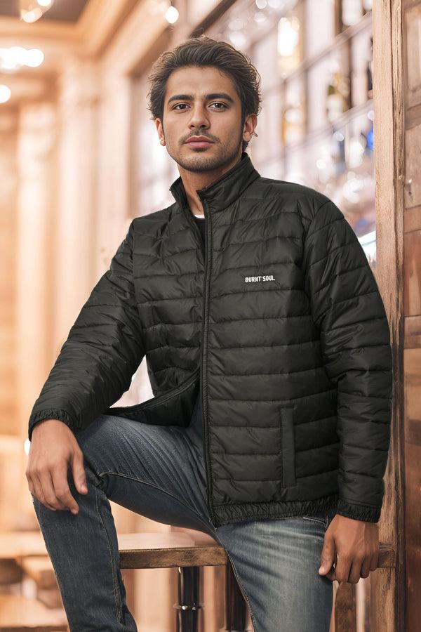 elo Burnt Soul Men's Embroidered Design Puffer Jacket Black Burnt Soul
