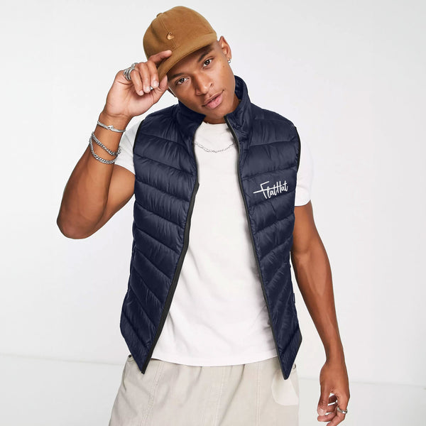 elo Burnt Soul Men's Flalttat Embroidered Body Warmer Puffer Gilet Navy