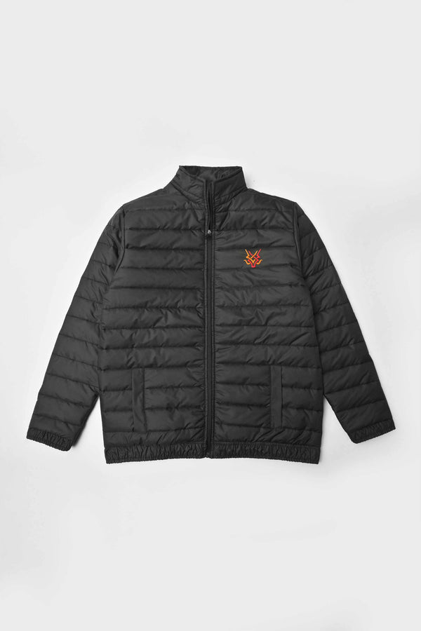 Elo Burnt Soul Men's Flame Crest Embroidered Long Sleeve Puffer Jacket Black