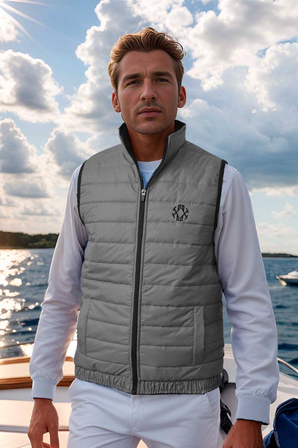 Elo Burnt Soul Men's Leiden Embroidered Body Warmer Puffer Gilet Grey