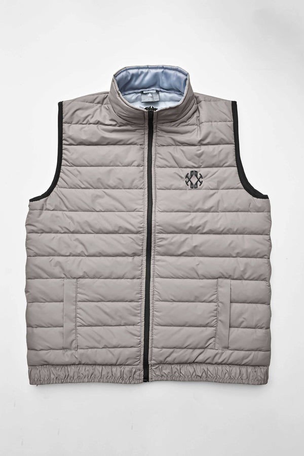 Elo Burnt Soul Men's Leiden Embroidered Body Warmer Puffer Gilet Grey