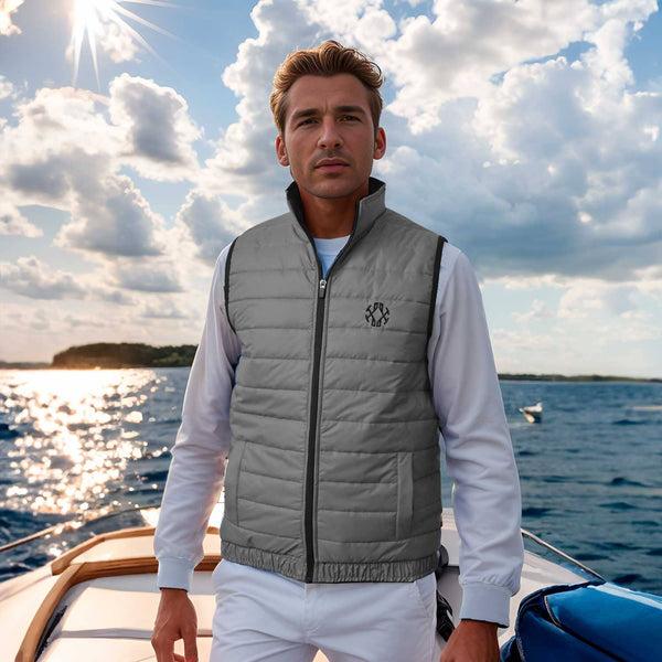 elo Burnt Soul Men's Leiden Embroidered Body Warmer Puffer Gilet Grey
