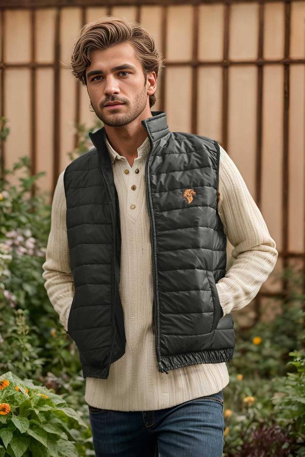 Elo Burnt Soul Men's Lion Logo Embroidered Body Warmer Puffer Gilet Black