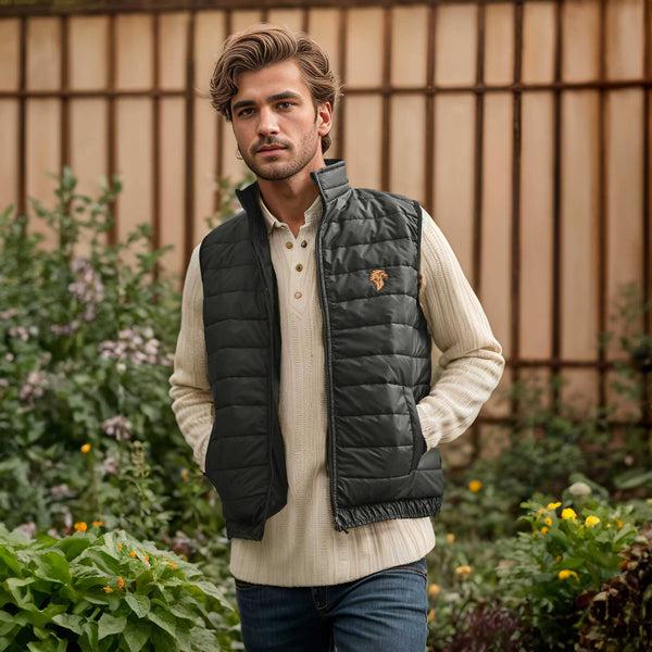 elo Burnt Soul Men's Lion Logo Embroidered Body Warmer Puffer Gilet Black