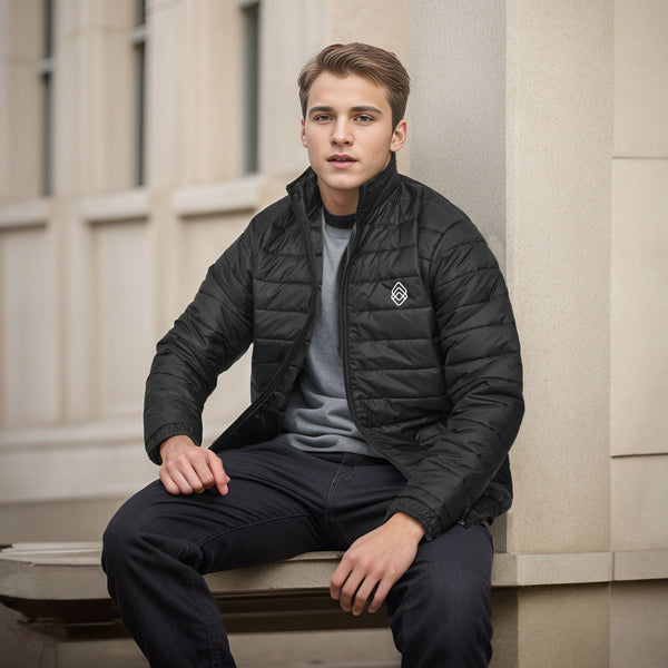 elo Burnt Soul Men's Logo Embroidered Design Puffer Jacket Black Logo