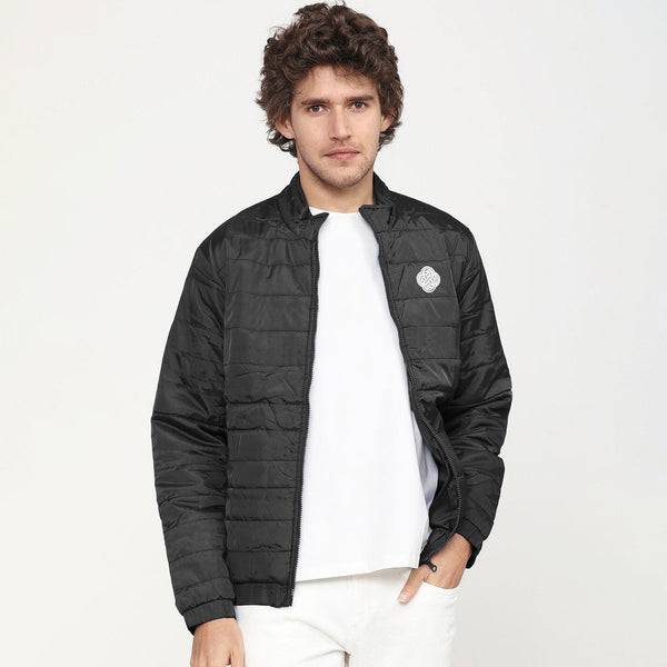 elo Burnt Soul Men's Logo Embroidered Long Sleeve Puffer Jacket Black