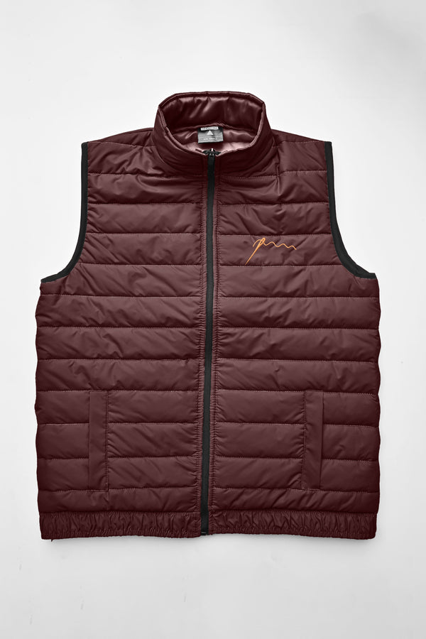 elo Burnt Soul Men's Needle & Thread Embroidered Body Warmer Puffer Gilet Maroon