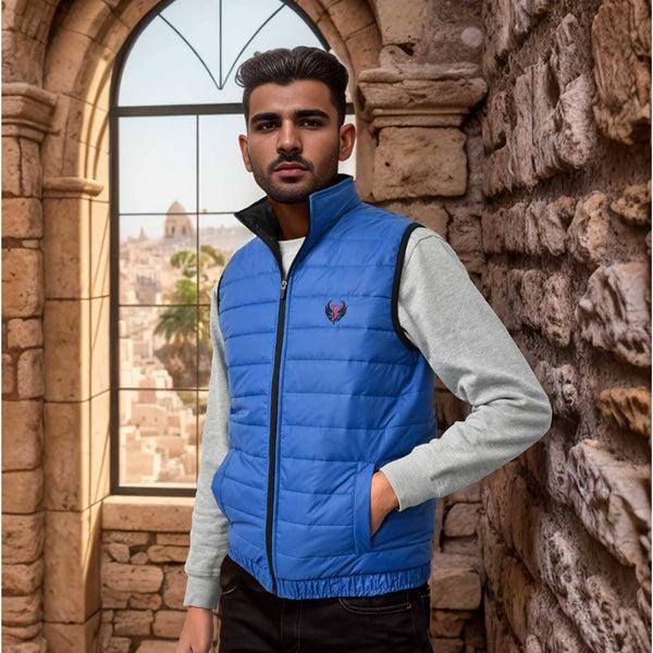elo Burnt Soul Men's Phoenix Embroidered Body Warmer Puffer Gilet Royal