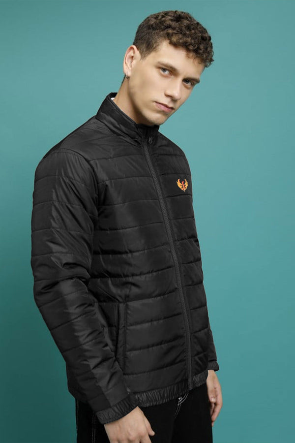 Elo Burnt Soul Men's Phoenix Embroidered Long Sleeve Puffer Jacket Black