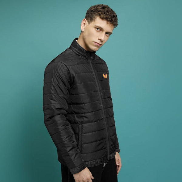 elo Burnt Soul Men's Phoenix Embroidered Long Sleeve Puffer Jacket Black