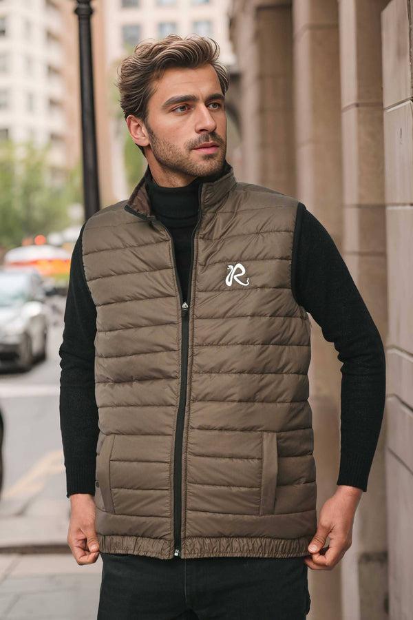 Elo Burnt Soul Men's R Embroidered Body Warmer Puffer Gilet Brown