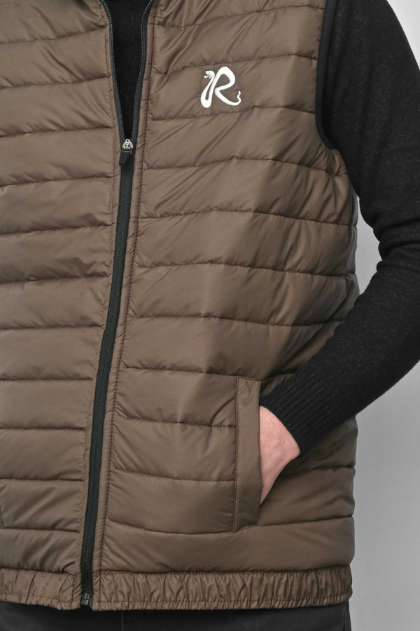 Elo Burnt Soul Men's R Embroidered Body Warmer Puffer Gilet Brown