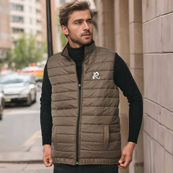 elo Burnt Soul Men's R Embroidered Body Warmer Puffer Gilet Brown
