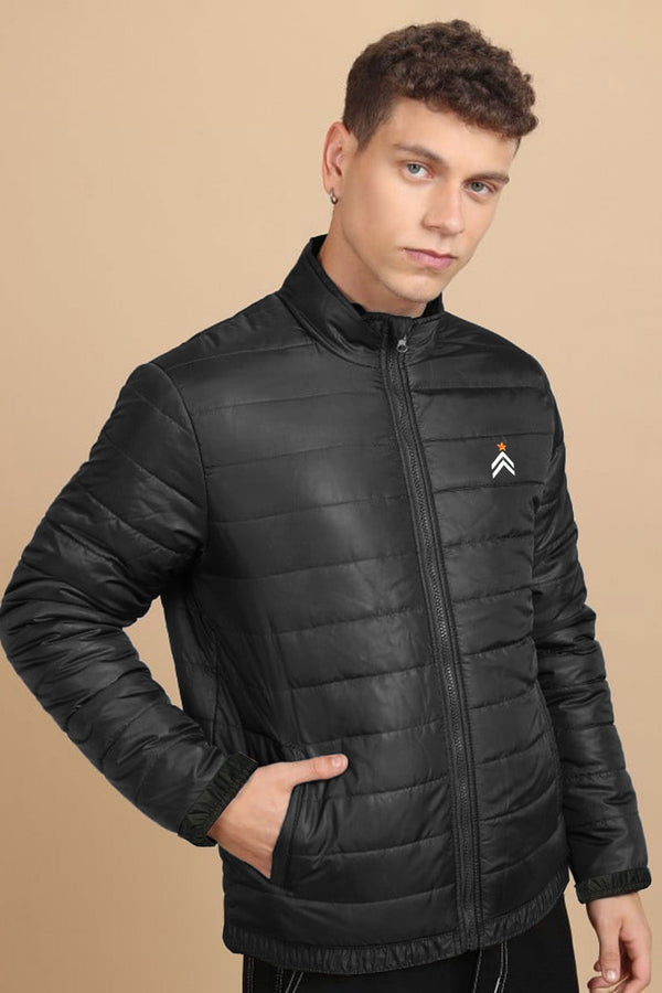 Elo Burnt Soul Men's Star & Arrow Embroidered Design Puffer Jacket Black Star & Arrow