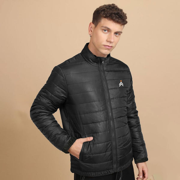 elo Burnt Soul Men's Star & Arrow Embroidered Design Puffer Jacket Black Star & Arrow