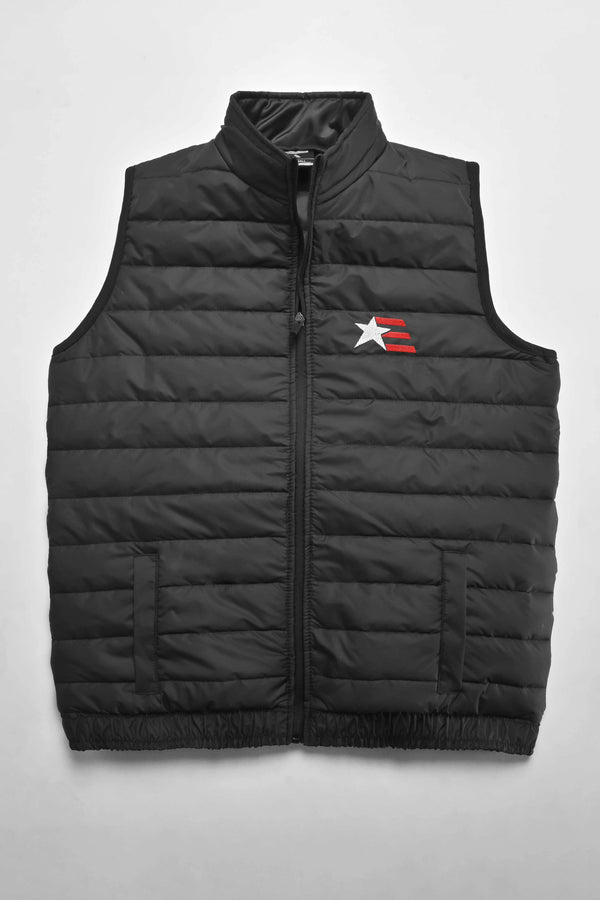 elo Burnt Soul Men's Star Embroidered Body Warmer Puffer Gilet Black