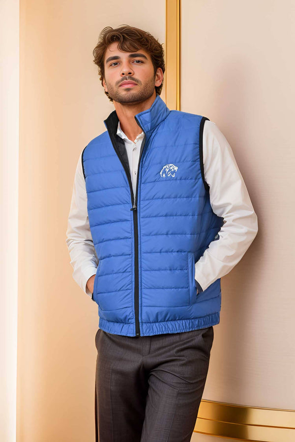 Elo Burnt Soul Men's Tiger Embroidered Body Warmer Puffer Gilet Royal