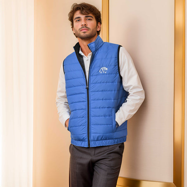 elo Burnt Soul Men's Tiger Embroidered Body Warmer Puffer Gilet Royal