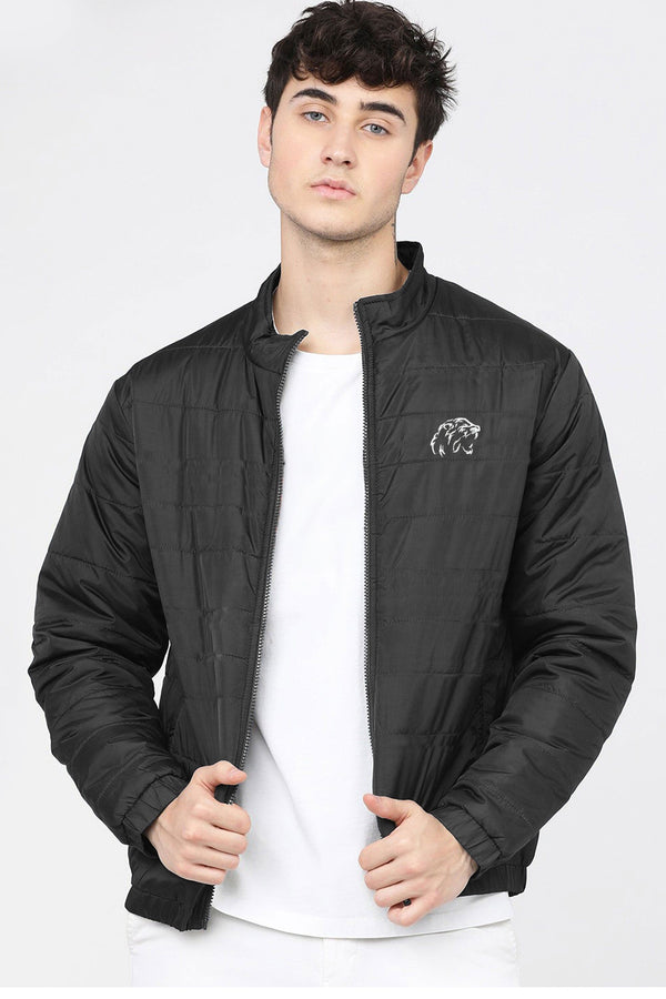 Elo Burnt Soul Men's Tiger Embroidered Long Sleeve Puffer Jacket Black