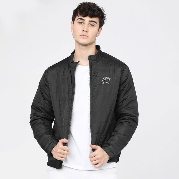 elo Burnt Soul Men's Tiger Embroidered Long Sleeve Puffer Jacket Black